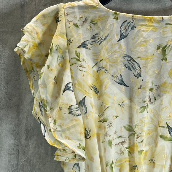 BLACK TAPE Women's Gold Lily Women's Faux-Wrap Smocked Flutter Sleeve Dress SZ M - Picture 4 of 13